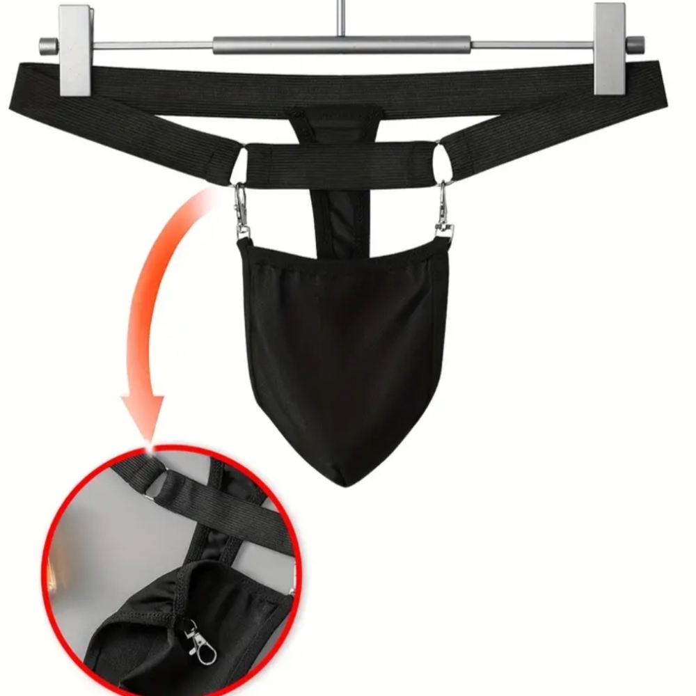 Men's Black Adjustable Jockstrap with Front Pouch